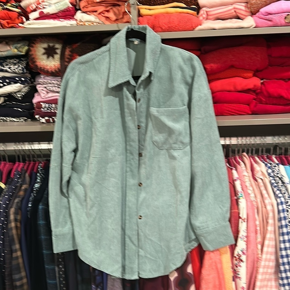 Amazon green button down one pocket shacket. Size M